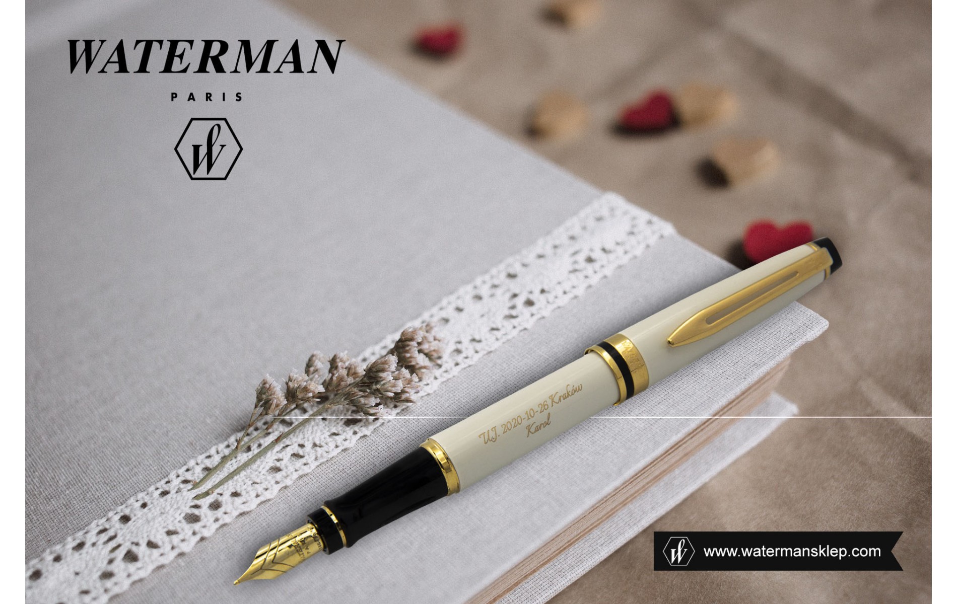  Pióro wieczne Waterman Expert Ivory GT złota stalówka 18k. z grawerem