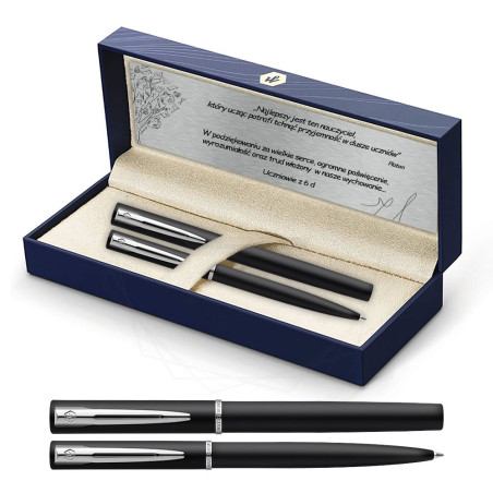 Długopis i Pióro Waterman Allure czarne matowe CT w Pudełku z Grawerem [2068192/2]