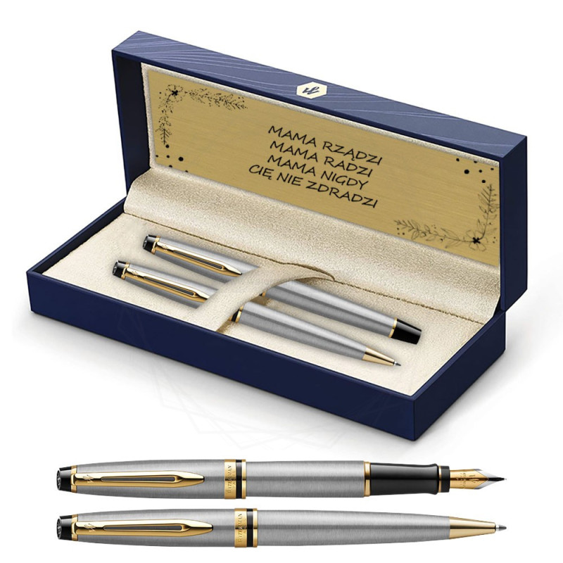 Długopis i Pióro Waterman Expert stalowy GT w Pudełku z Grawerem [S0952000/2]  