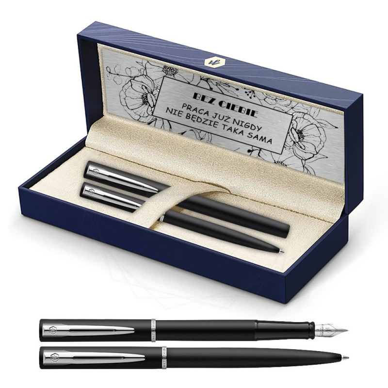 Długopis i Pióro Waterman Allure czarne matowe CT w Pudełku z Grawerem [2068192/3]  