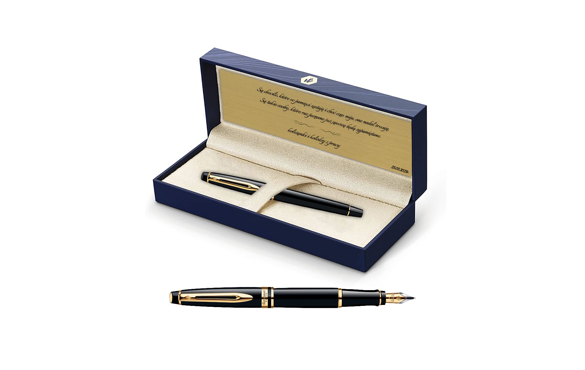 wisper-200-176BL×2枚　wisper-100-133BL×2枚 Pióro wieczne Waterman Expert czarne GT w Pudełku z Grawerem