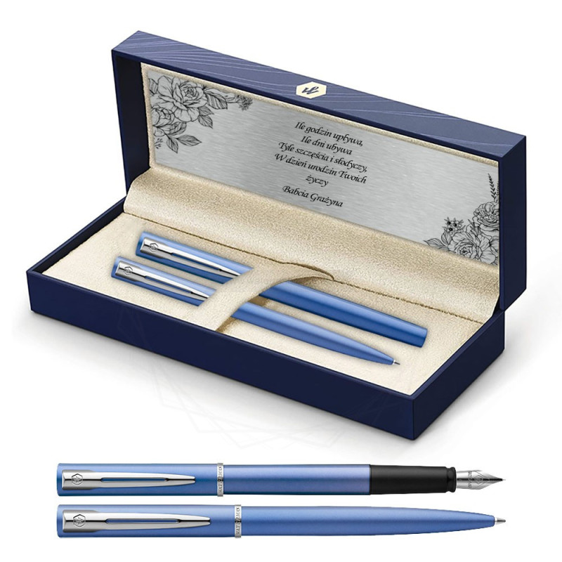 Długopis i Pióro Waterman Allure niebieski CT w Pudełku z Grawerem [2068191/4]  