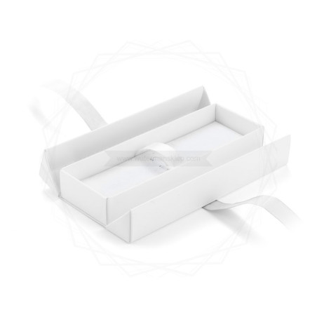 Pudełko prezentowe białe ze srebrną wstążką [19615-00]